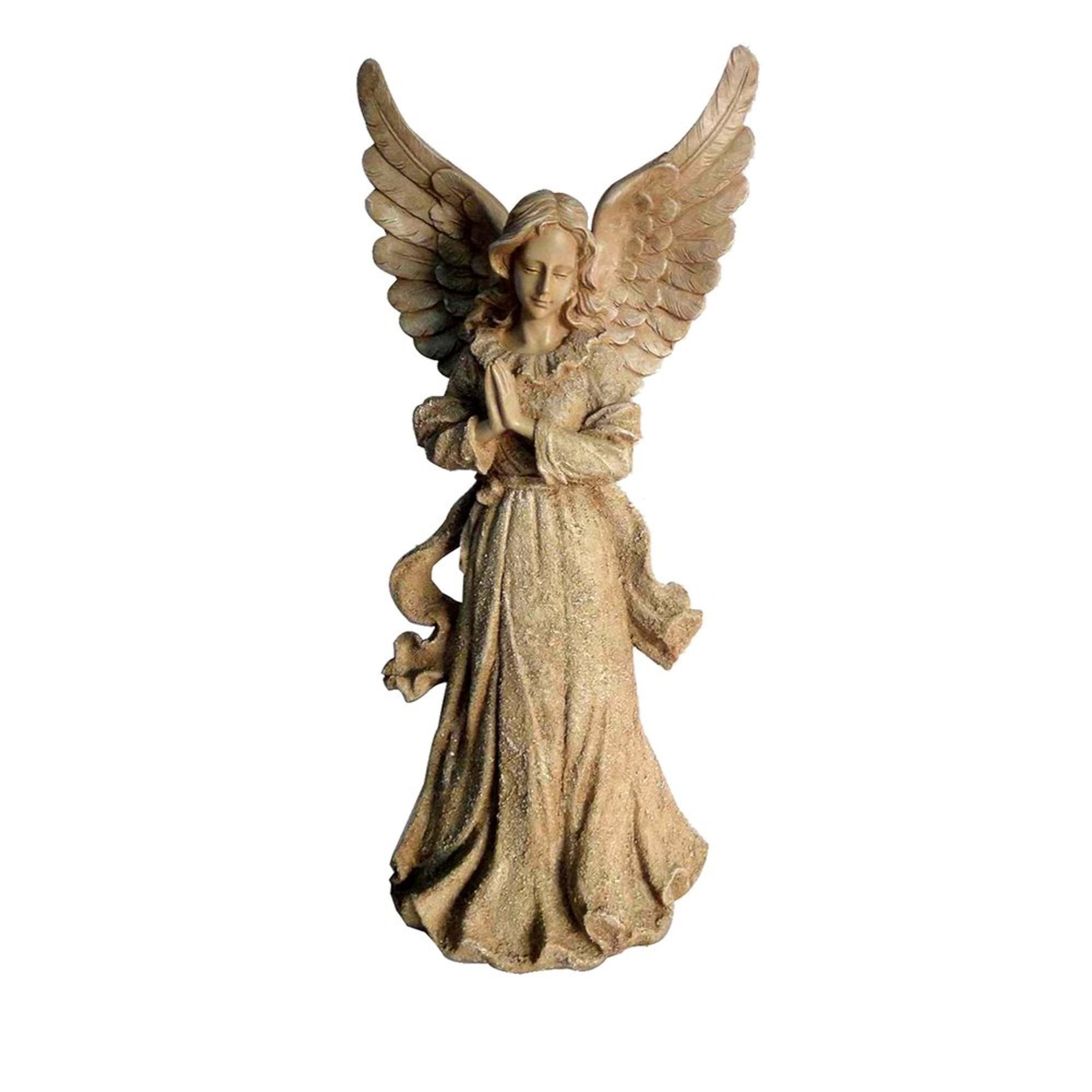 Sandstone Standing Angel with Wings Up Garden Statue