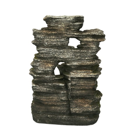 Hi-Line Gift Multi-level Stone Fountain Metal Brown