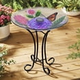 thumbnail image 1 of Hi-Line Gift Solar LED Glass Bird Bath with Stand, Floral, 1 of 5