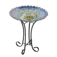 thumbnail image 1 of Hi-Line Gift Ltd 78415-R Solar Peacock Blue Geometric Glass Bird Bath with Stand, 1 of 5