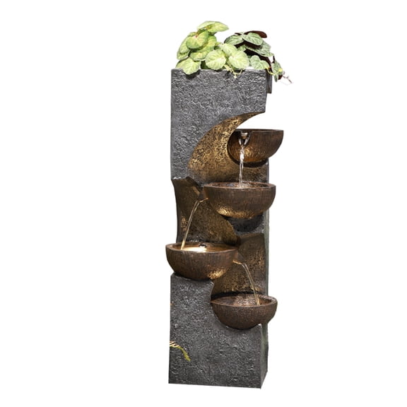 Hi-Line Gift Stacking Bowls Fountain with White LED Lights, Polyresin Multicolor, 36"