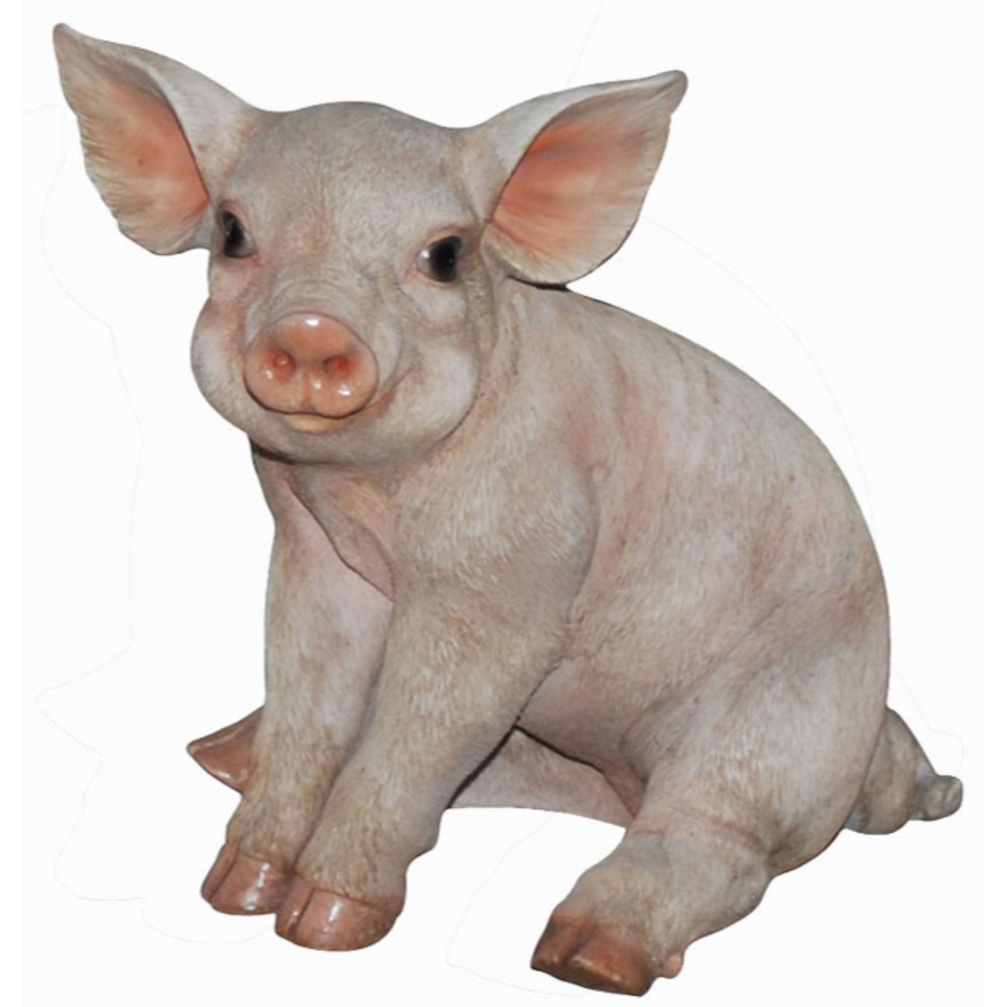Adorable Light Brown Resin Sitting Pig Figurine, 9-Inch