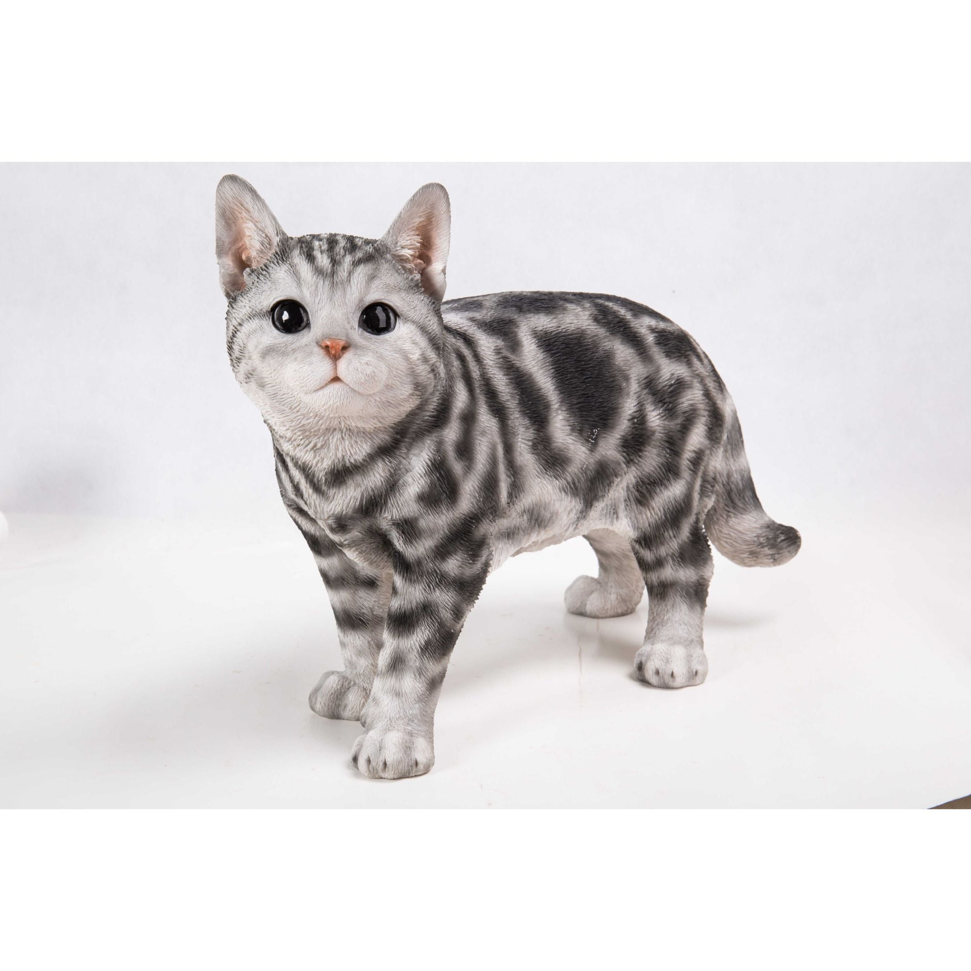 Life-Like Gray and White American Shorthair Cat Statue