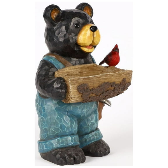 Hi-Line Gifts 16" Bear Holds Birdbath with Cardinal Outdoor Garden Statue