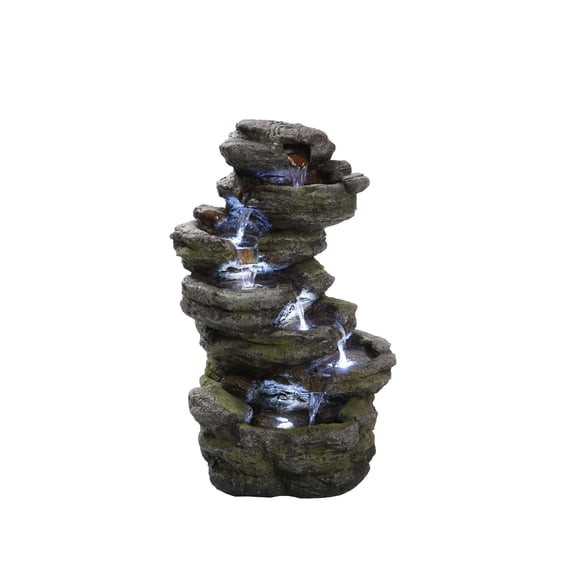 18.25" Brown Multi Level Rock Outdoor Garden Fountain