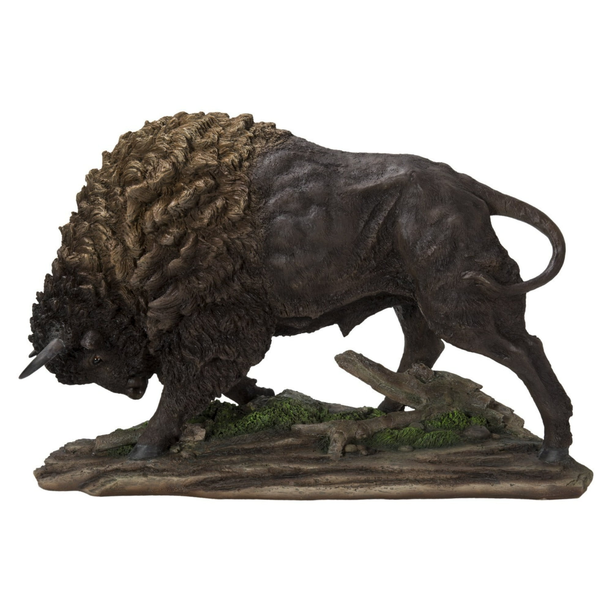Large Brown Resin Standing Head Down Bison Garden Statue