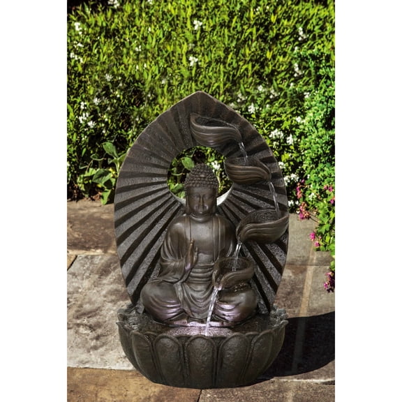Hi-Line Gifts LED Lighted Stacking Bowls Buddha Outdoor Garden Water Fountain - 22.5"