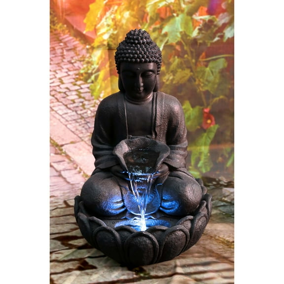 Hi-Line Gifts LED Lighted Buddha Outdoor Garden Water Fountain - 22"
