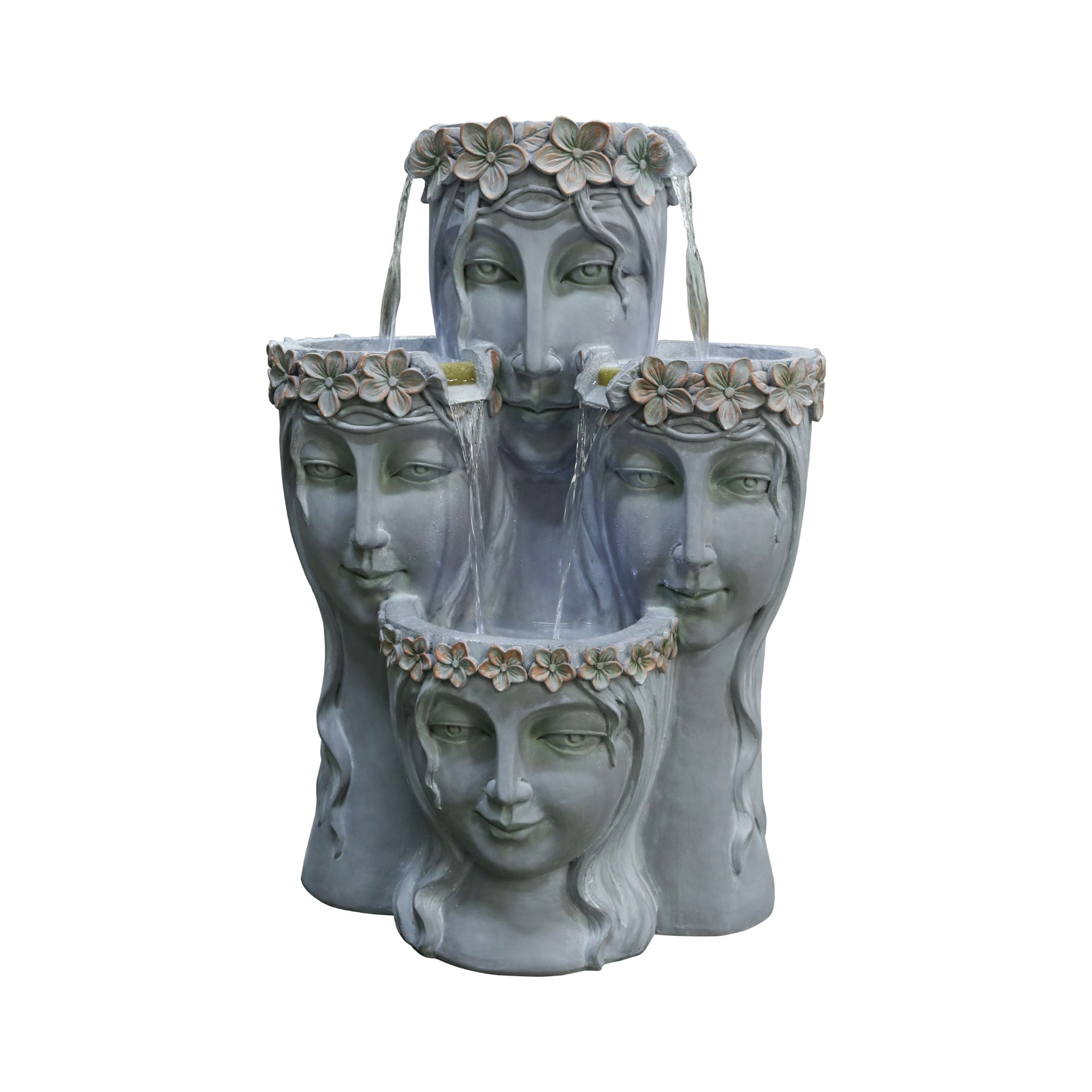 31.75" Gray Polyresin Multi-Tier Flower Girl Outdoor Water Fountain