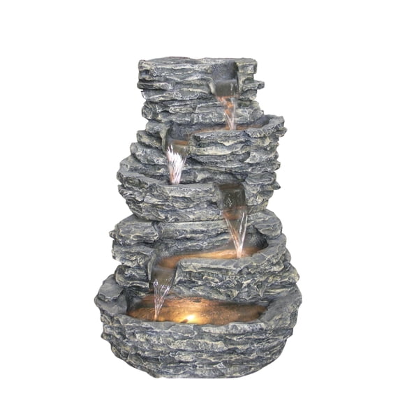 LED Lighted Multilevel Cascading Rock Fountain - 32" - Warm White Lights