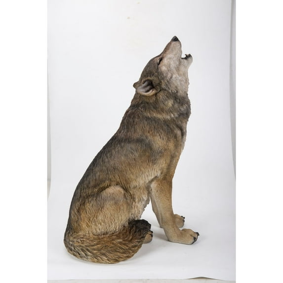 Hi-Line Gifts Wolf Outdoor Garden Statue- 33.75" - Gary and Brown