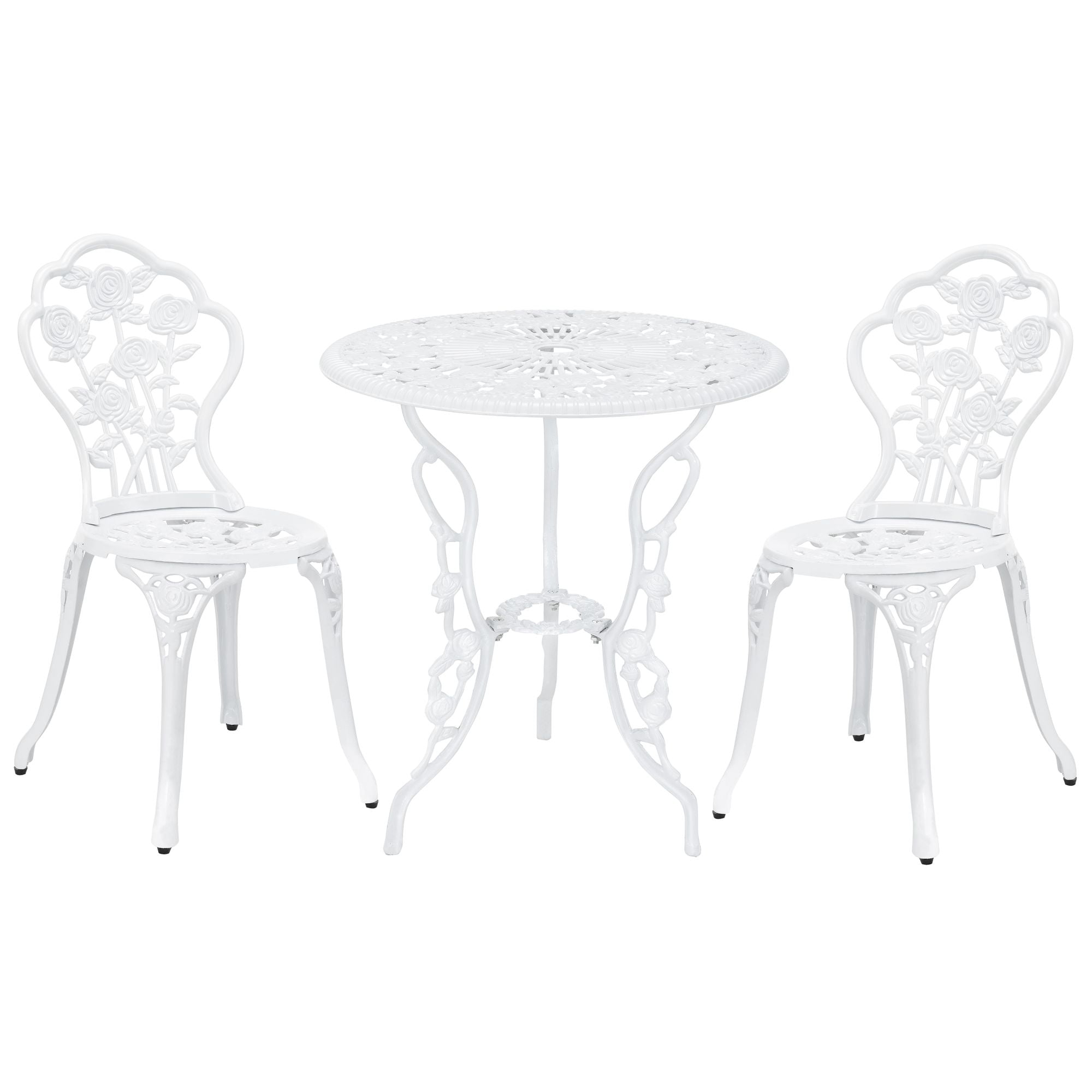 White Cast Aluminum Floral Bistro Set with Iron Legs