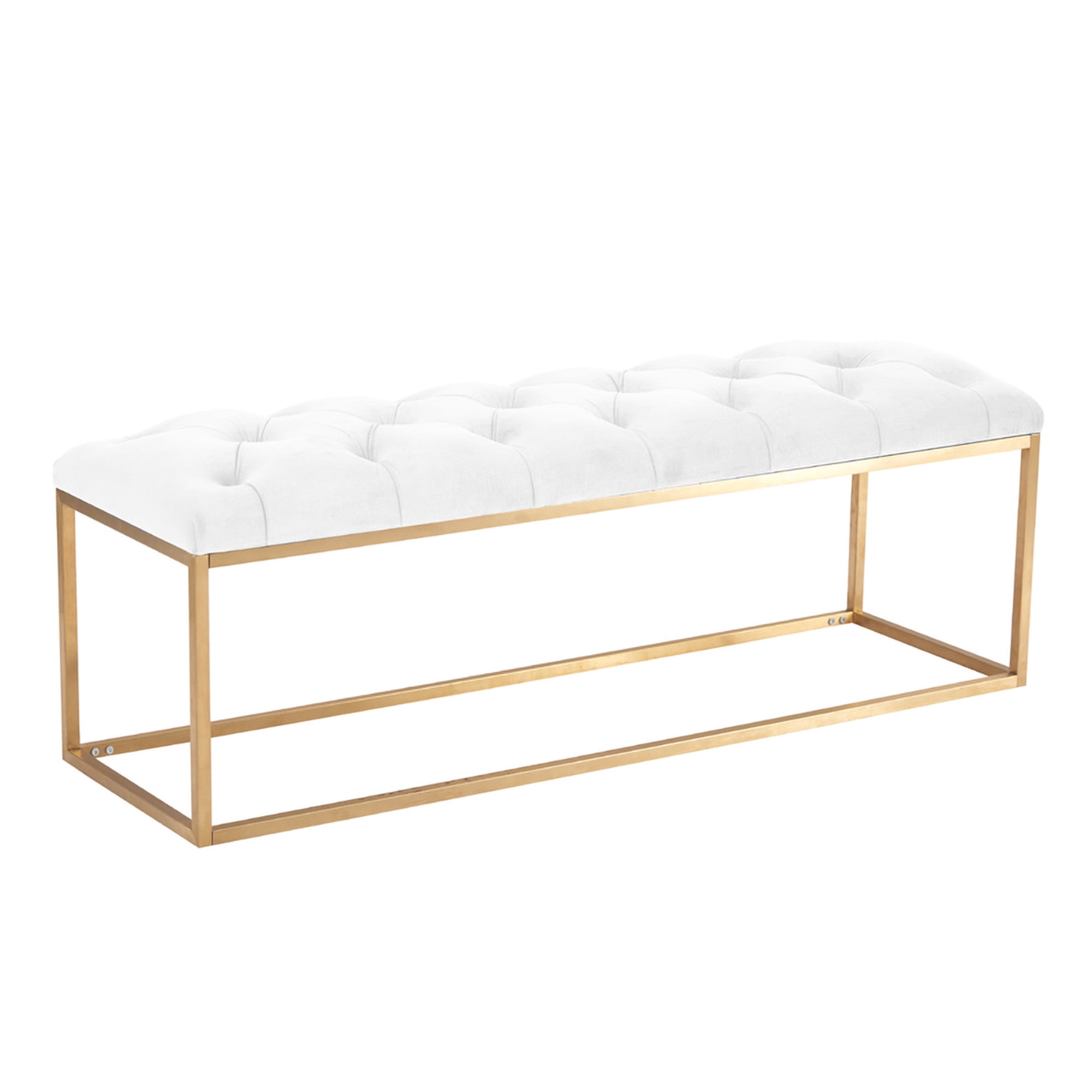 Posh Bench 4.25' Posh White Velvet Button Tufted Bench With Rectangular Base ...