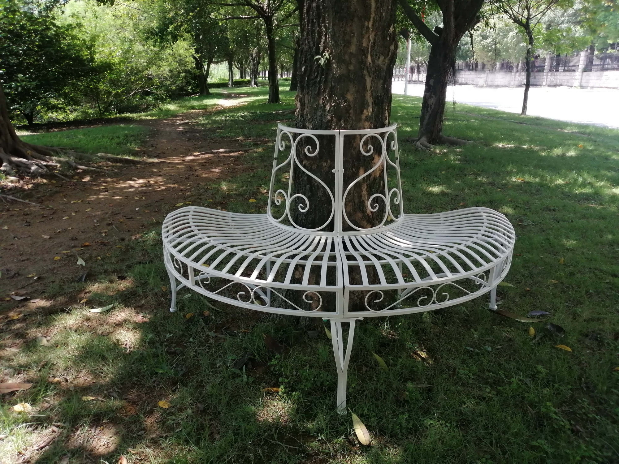 4' Solid White Home Furniture Collections Semi-Circle Tree-Wrap Bench