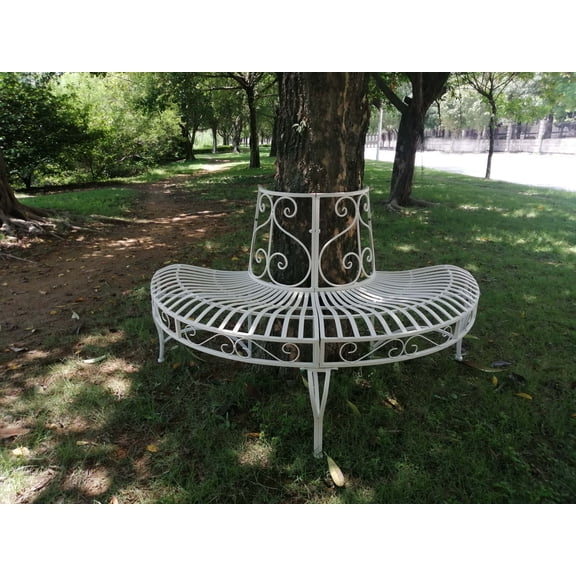 4' Solid White Home Furniture Collections Semi-Circle Tree-Wrap Bench