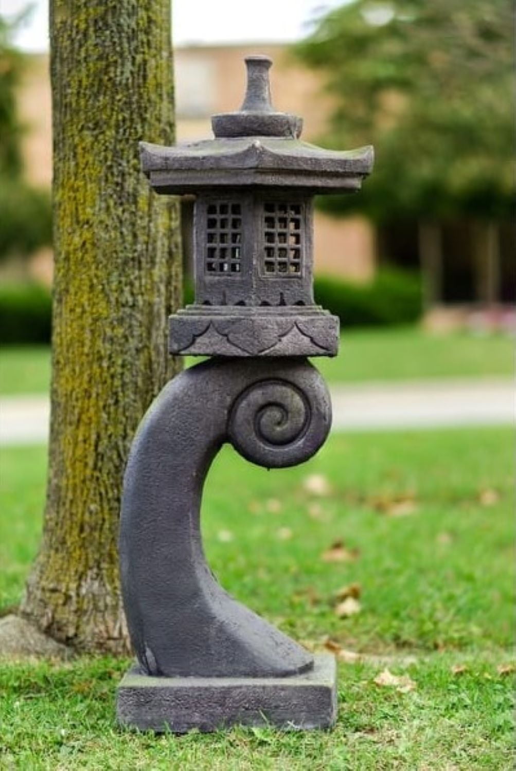 40" Grey Stone Pagoda Lantern with Magnetic Door