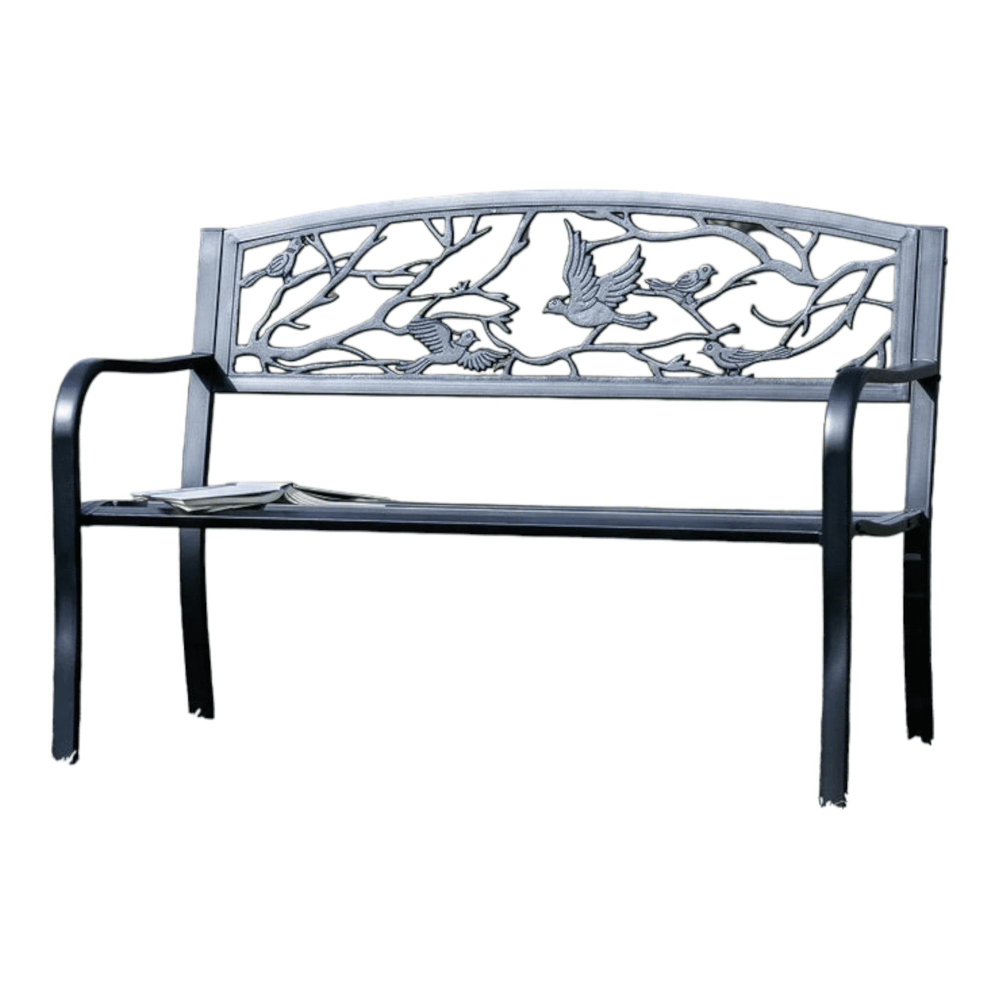 Black Metal Birds and Branches 48" Garden Bench