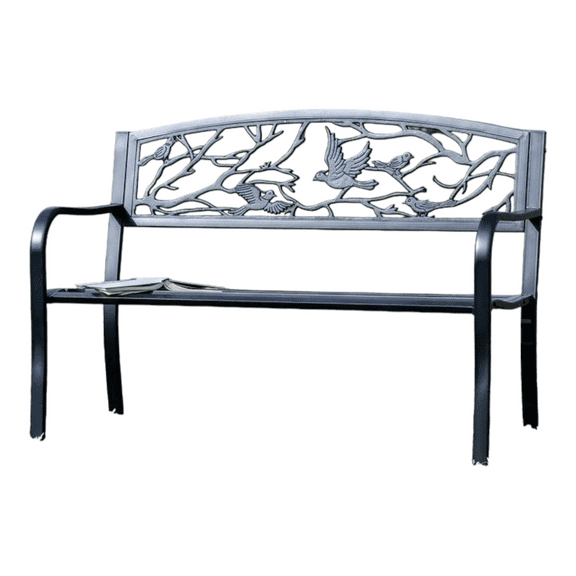 Hi-Line Gifts 48.25" Black Birds and Branches Rectangular Garden Bench