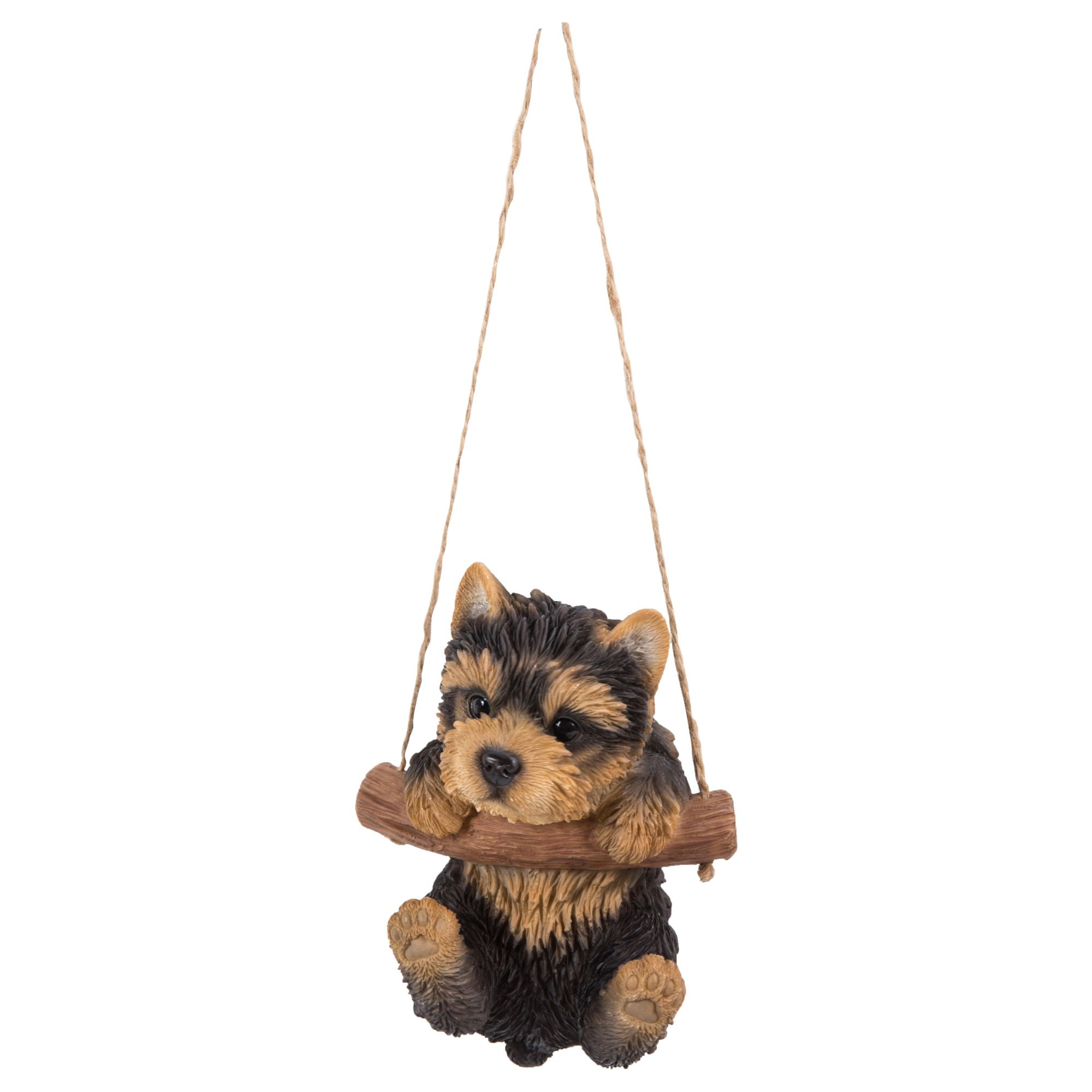 Adorable Hanging Black and Brown Yorkshire Terrier Puppy Statue