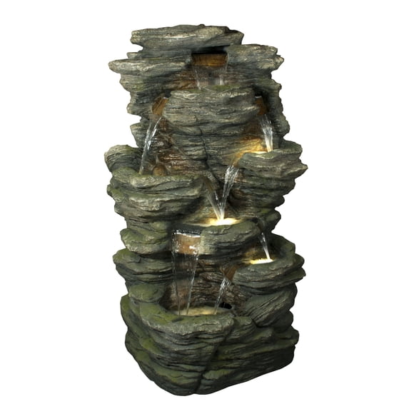 51" LED Lights Multi Level Rock Waterfalls Outdoor Garden Fountain