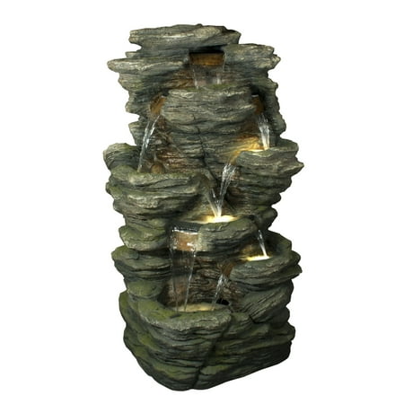 51" LED Lights Multi Level Rock Waterfalls Outdoor Garden Fountain