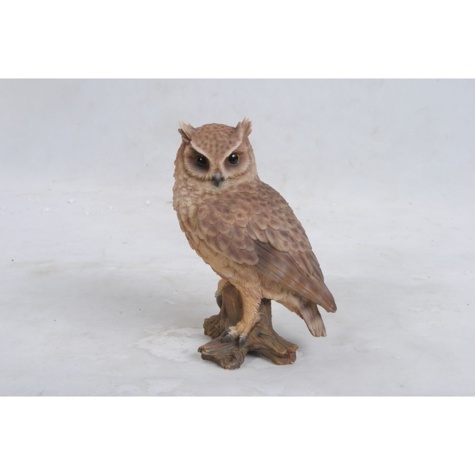 Small Brown Polyresin Screech Owl on Stump Statue