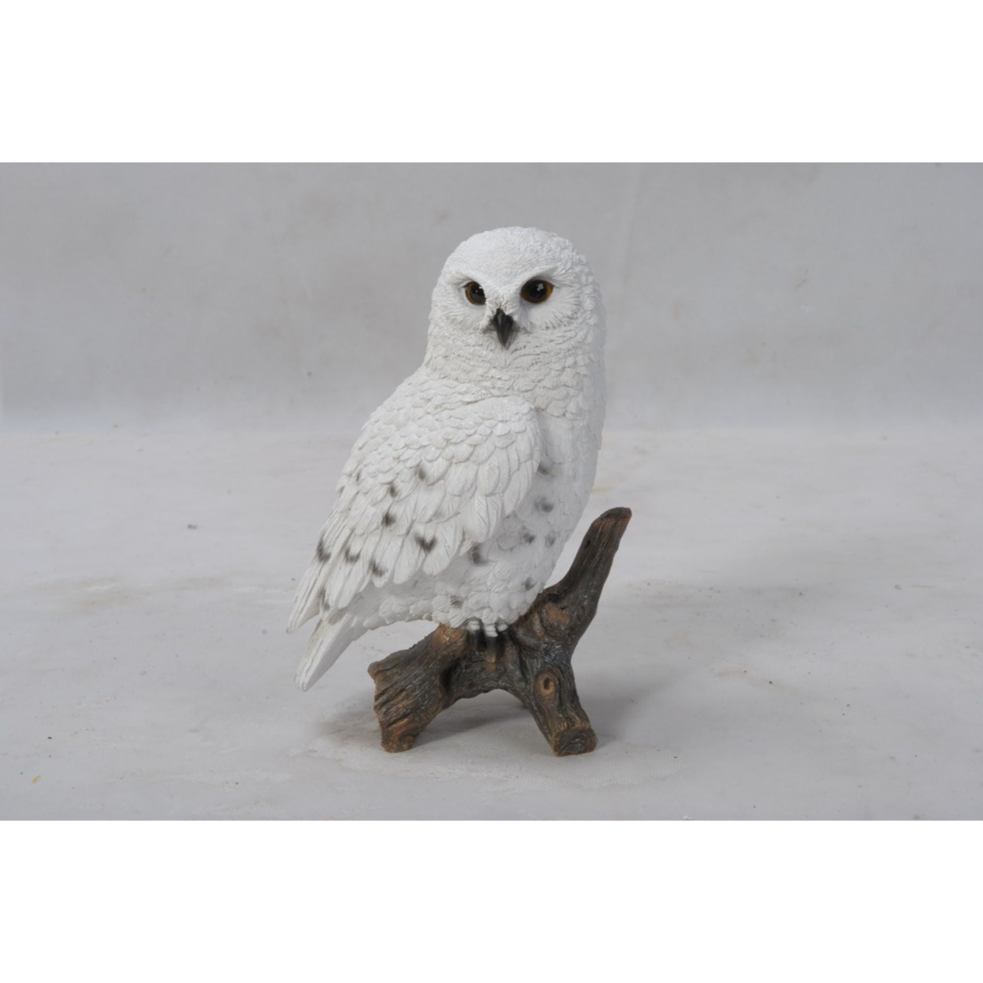 White Polyresin Snowy Owl on Brown Stump Garden Statue