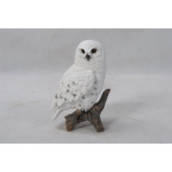 6.75" Small Snowy Owl on Stump Outdoor Garden Statue