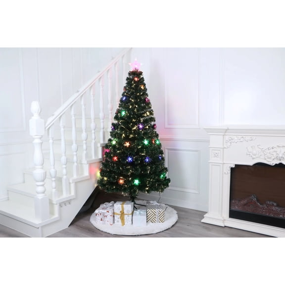Hi-Line Gifts 70.75" Pre-Lit Green Frosted Artificial Christmas Tree, Multicolor LED Lights