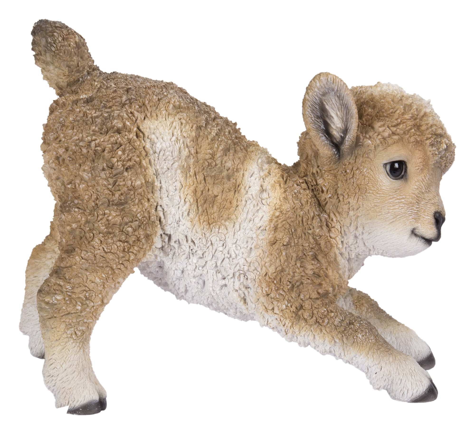 Small Brown and White Polyresin Baby Lamb Garden Statue