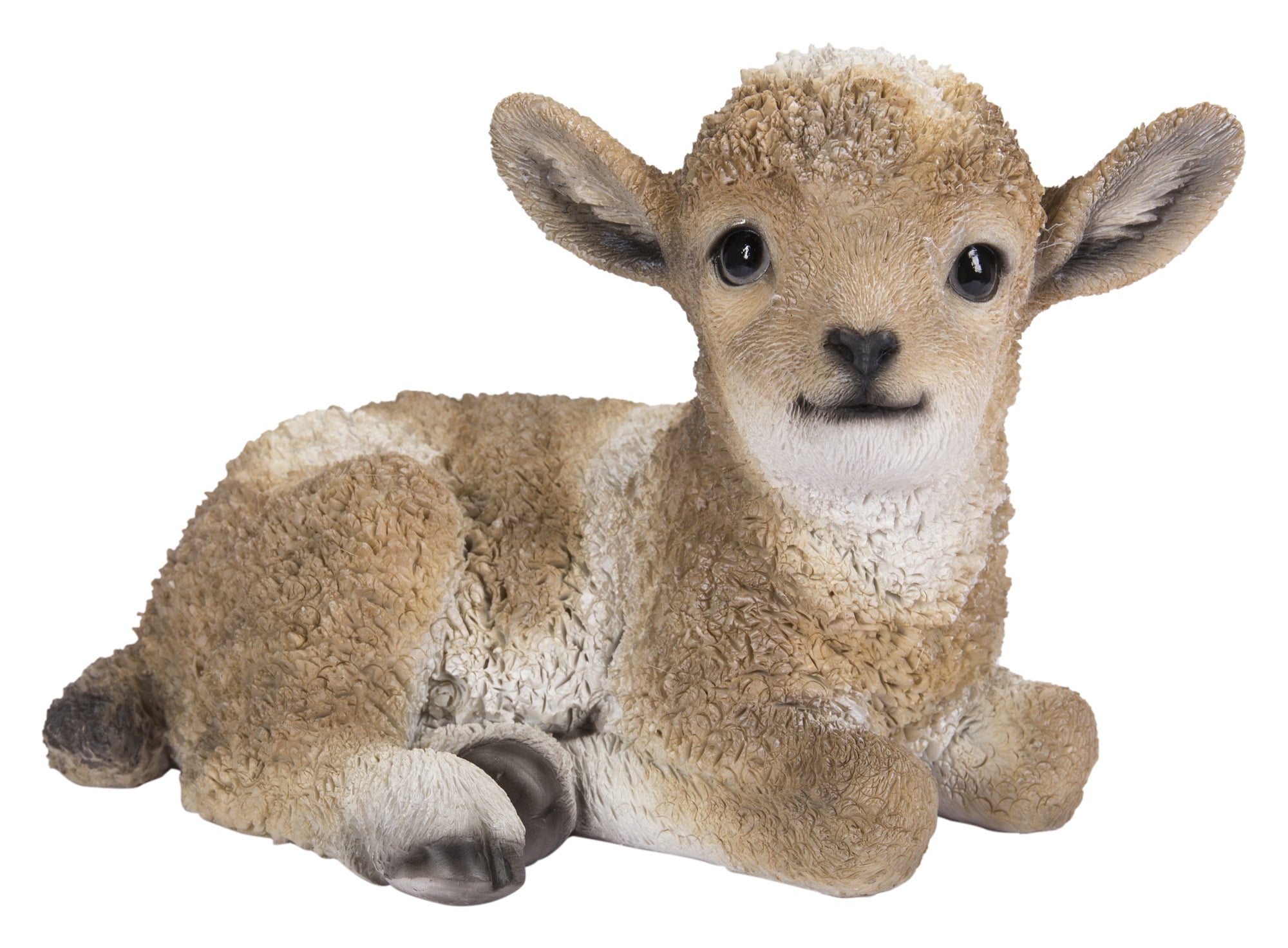 Brown and White Resin Baby Lamb Lying Down Statue