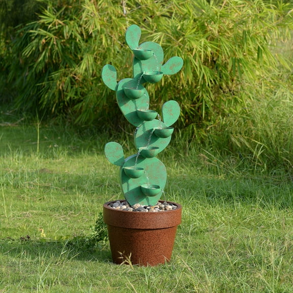 Hi-Line Gifts Cactus Cascading Outdoor Garden Water Fountain - 46.5"