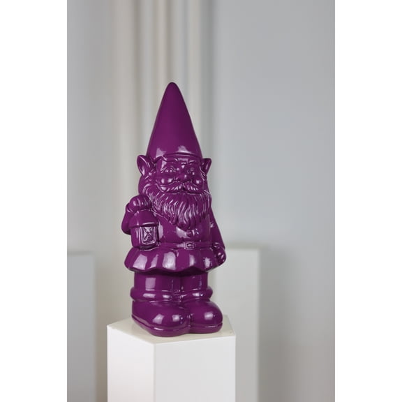 Hi-Line Gifts Gnome with Lantern Outdoor Garden Statue - 14.25" - Purple