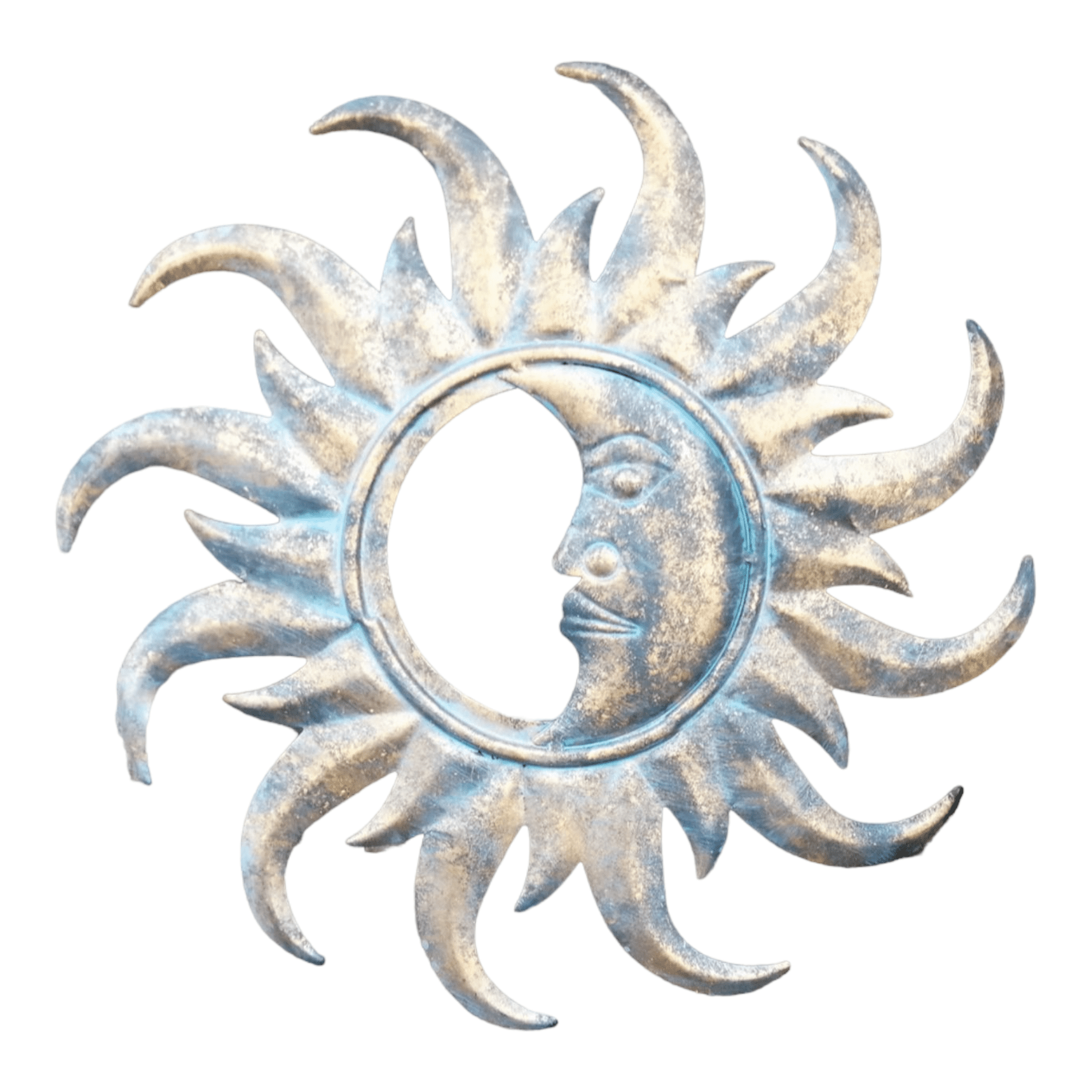 Bronze and Blue Resin Half Moon Sunface Wall Art