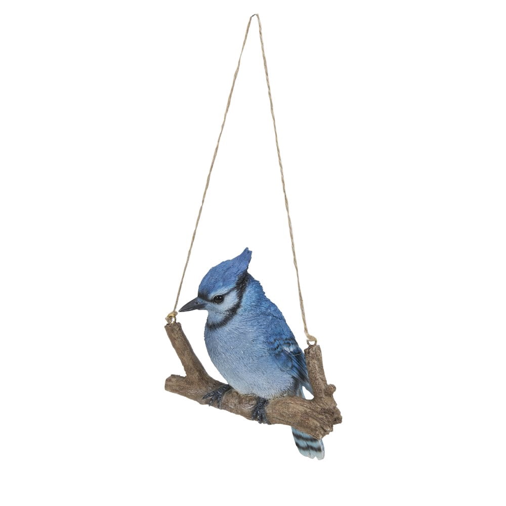 Hi-Line Gifts Hanging Blue Jay on a Branch Outdoor Garden Statue - 6"
