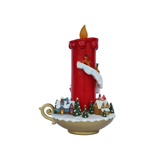 Hi-Line Gifts LED Lighted Candle with Village Christmas Decoration - 13.25"
