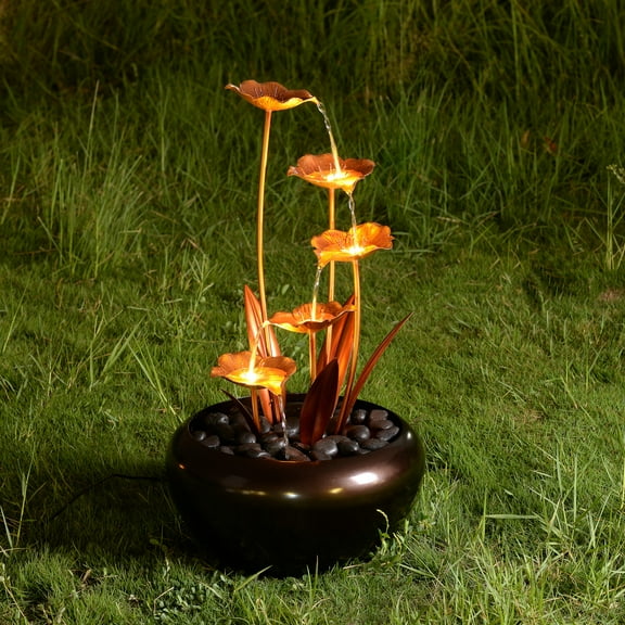 Hi-Line Gifts LED Lighted Cascading Outdoor Garden Water Fountain - 31.5" - Warm White