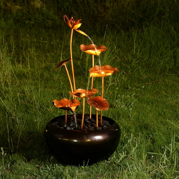 Hi-Line Gifts LED Lighted Cascading River Stones Outdoor Garden Water Fountain - 31.5"