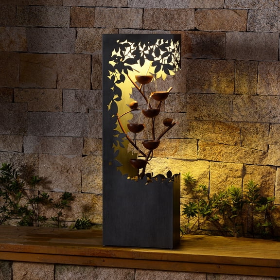 Hi-Line Gifts LED Lighted Flower Bowl Outdoor Garden Water Fountain - 46" - Warm White