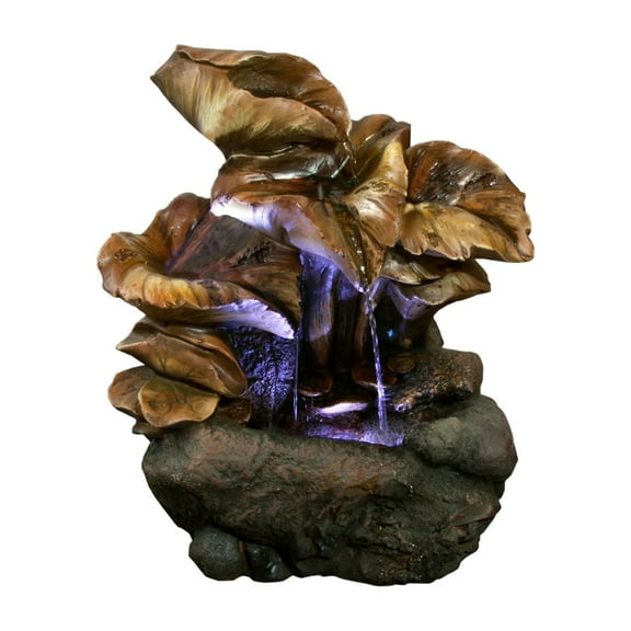 Hi-Line Gifts LED Lighted Leaves Water Fountain - 11"