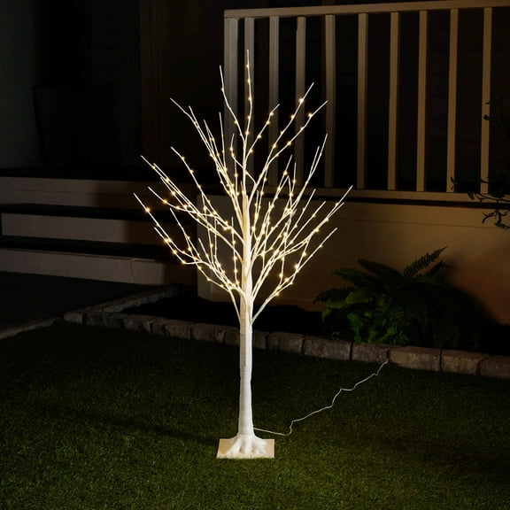 Hi-Line Gifts Pre-Lit Medium Birch Artificial Tree - 5' - Warm White LED Lights