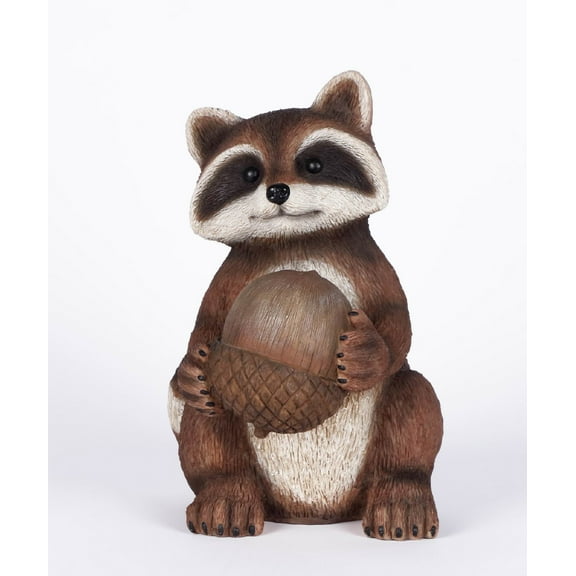 Hi-Line Gifts Raccoon Holding Acorn Outdoor Garden Statue - 11.75"