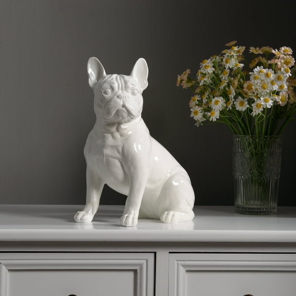 Hi-Line Gifts Sitting French Bulldog Figurine - 9.75" - White