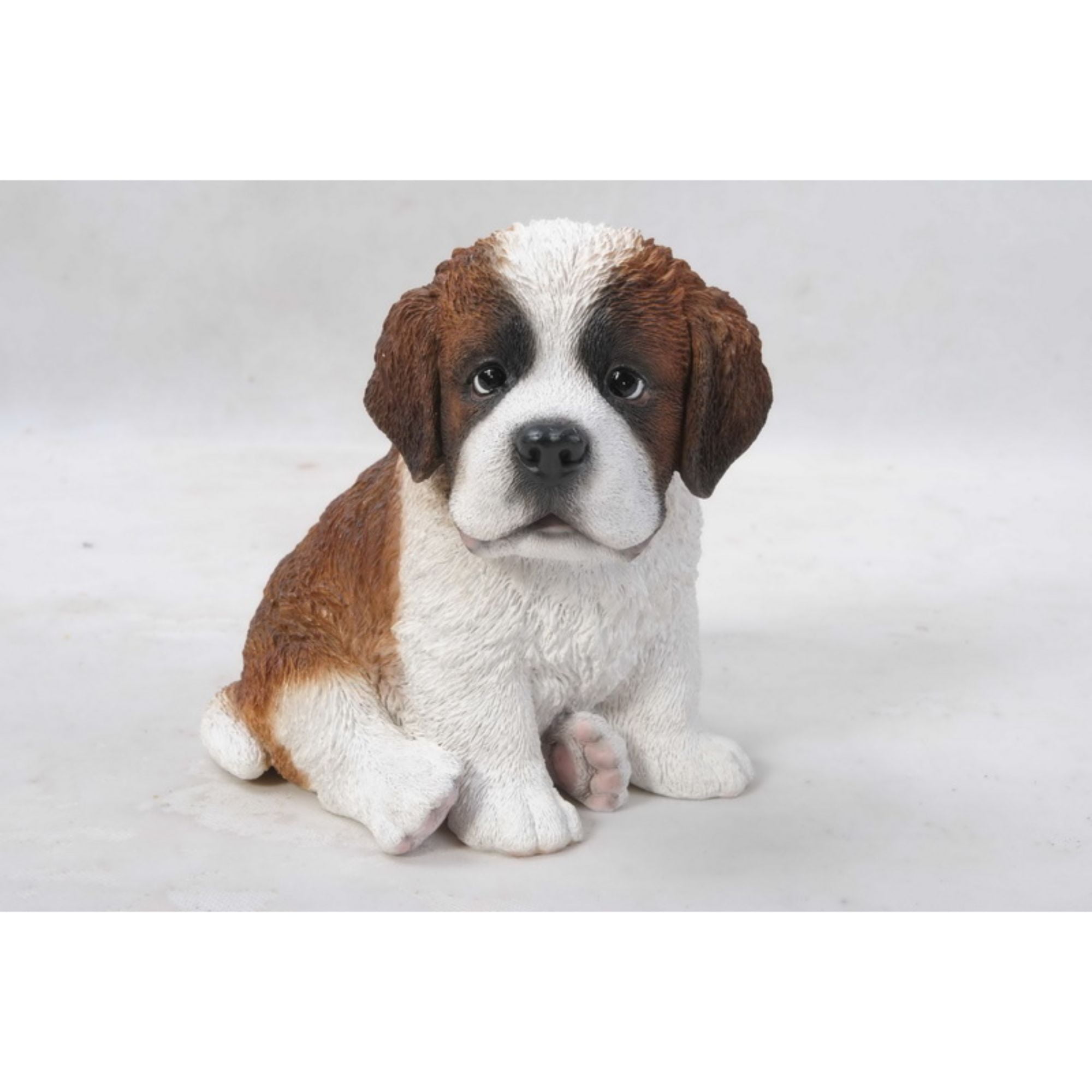 Small Brown and White Resin Sitting Saint Bernard Puppy Statue