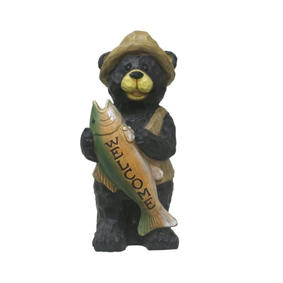 Hi-Line Gifts Standing Bear with Fish Welcome Outdoor Garden Sign - 18"