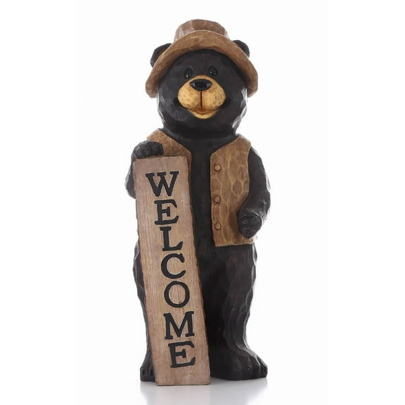 Hi-Line Gifts Standing Bear with Welcome Sign Outdoor Garden Statue - 30"
