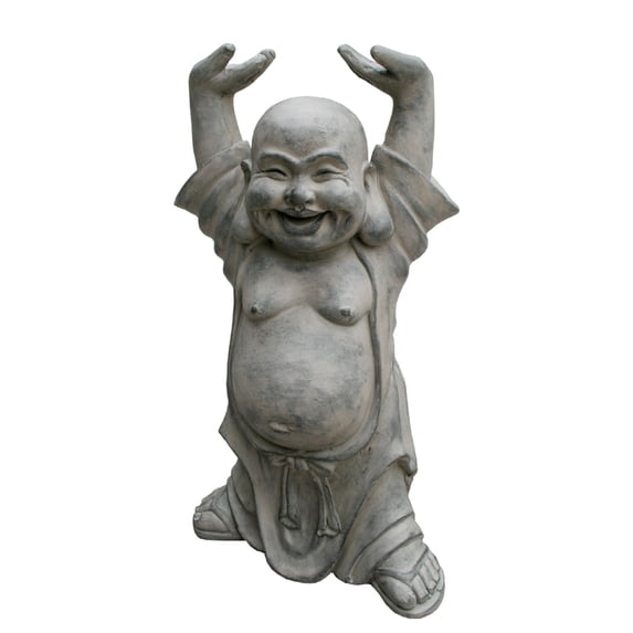 Standing Buddha with Hands Up Outdoor Garden Statue - 17.25" - Gray