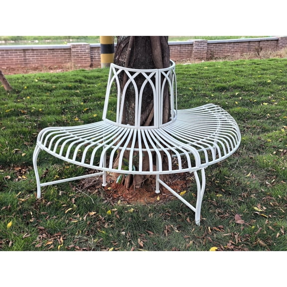 Hi-Line Gifts Tree Wrap Outdoor Garden Semi Circle Bench - 52" - White