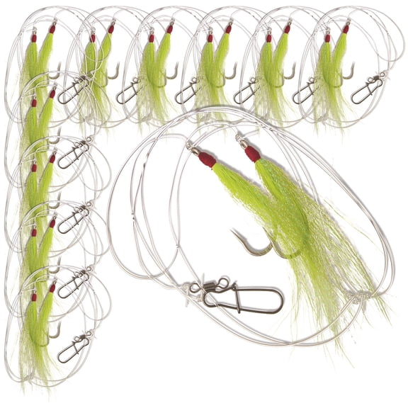 Hi-Lo Fishing Rig – Chartreuse BUCKTAIL Teaser Hook – Size 5/0 Hook - 40lb Heavy Duty Mono 3ft Long - Black Duo-Lock Snaps - Hand Tied