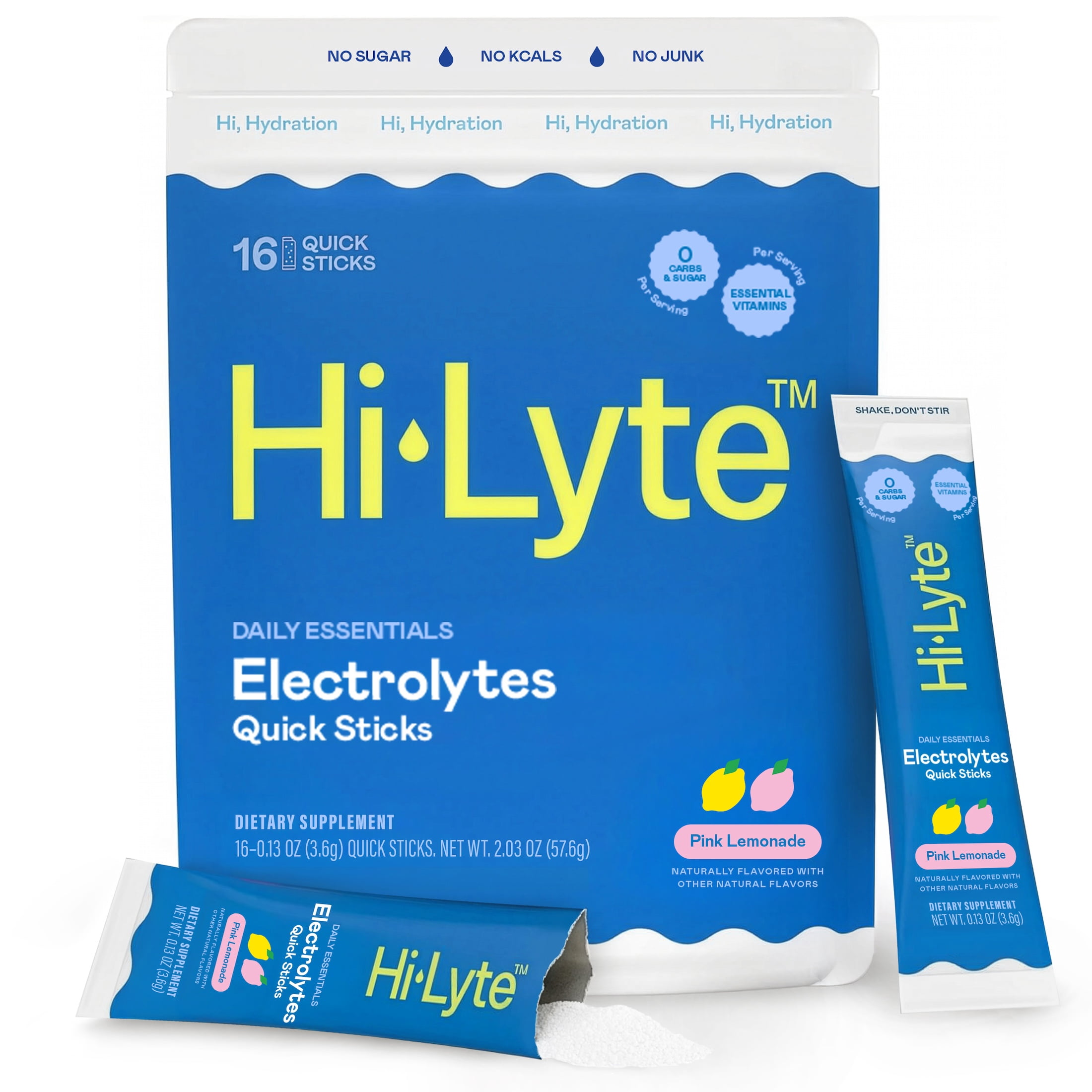 Hi-Lyte Daily Essentials Electrolyte Packets, Pink Lemonade, 16 Count